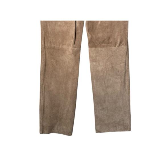 Maglia NEW Vintage Suede Leather Pants Neutral Tan Pleated Straight Leg 8-10 - Picture 6 of 11